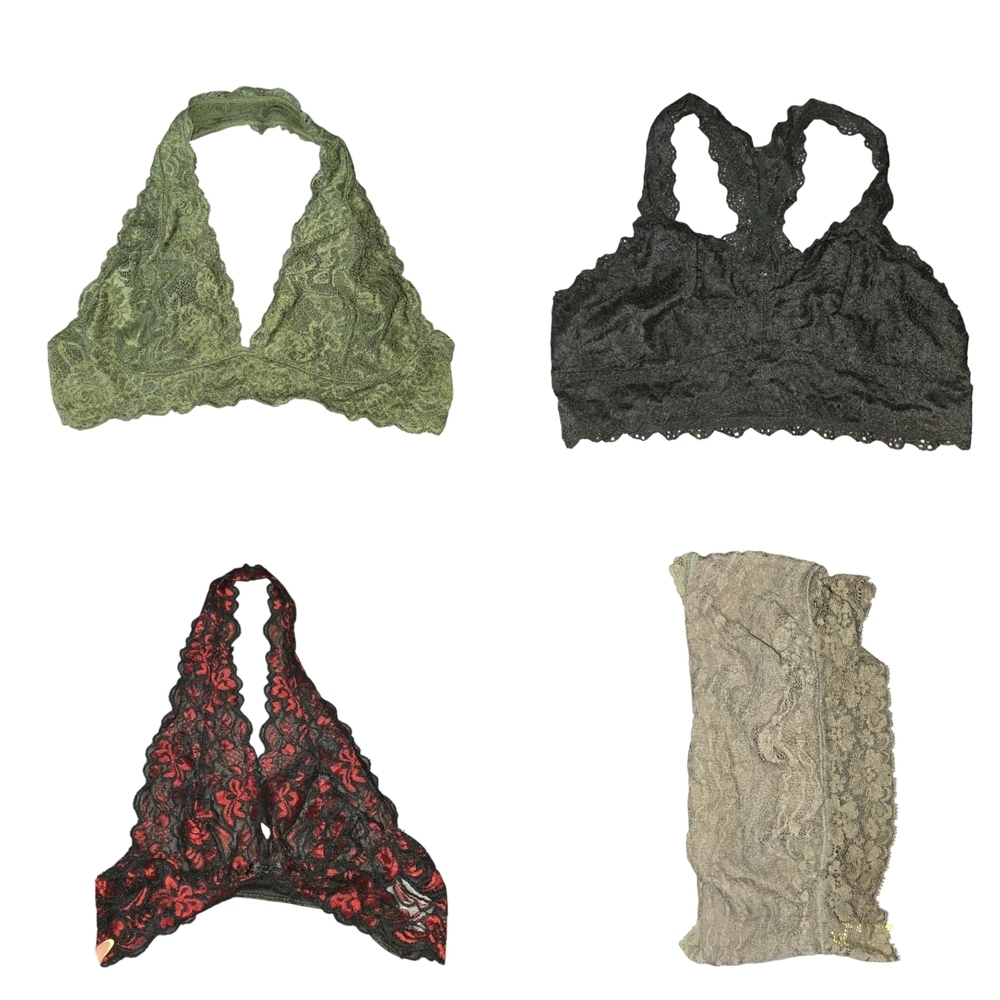 Lace Bralette Set - Green, Black, Red, Beige